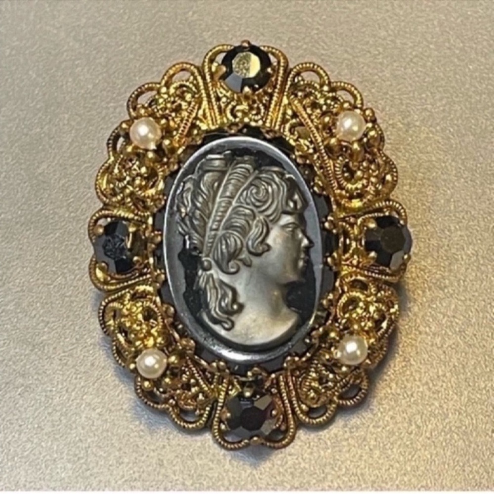 Vintage West Germany Victorian Carved Cameo Brooch